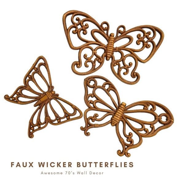 Homco Other - Vintage MCM Homco Faux Wicker Resin Butterfly Wall Art Decor Set of 3
